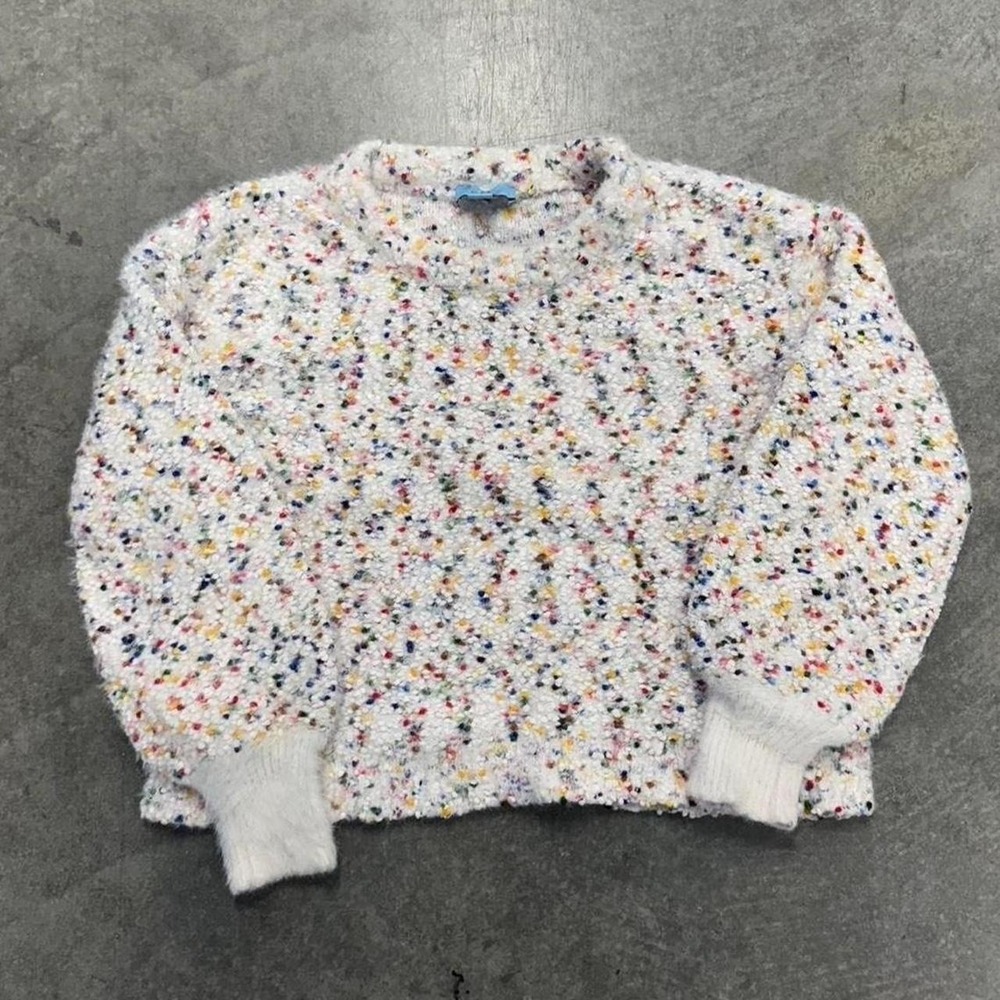 Women's Speckled White Sweater Fleece Pullover Cozy Small
